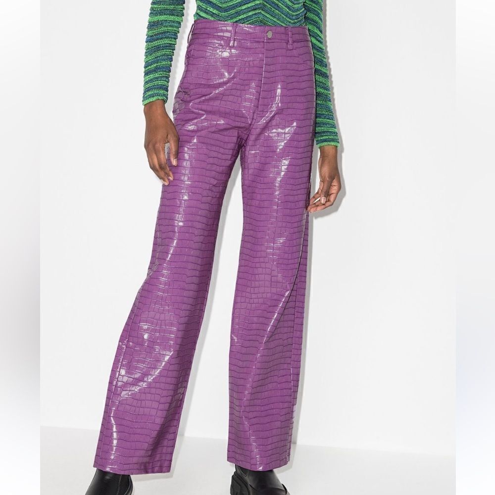 New ROTATE Birger Christiansen Purple Croc Vegan Leather Pants Size 0 FR 34